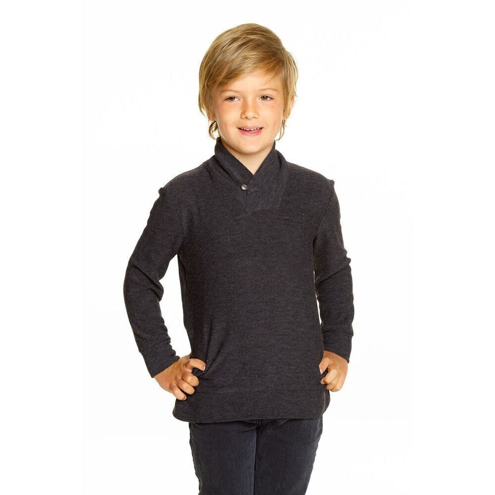 Chaser Boys Cozy Knit Black L/S Shawl Collar Pullover NEW NWT
